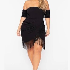Off the shoulder fringe LBD